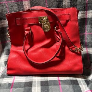 Michael Kors Red Shoulder Bag with Gold Accents